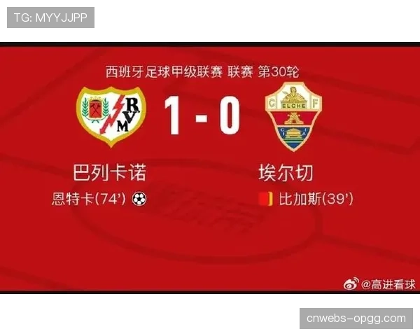 巴列卡诺1-0击败埃尔切，中游位置稳固无欲无求